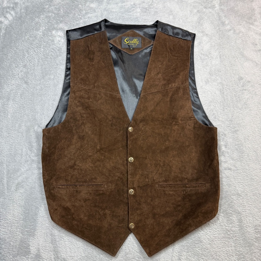 Vintage Scully Leather Suede Vest Mens XL Brown Western Cowboy Boho 90s